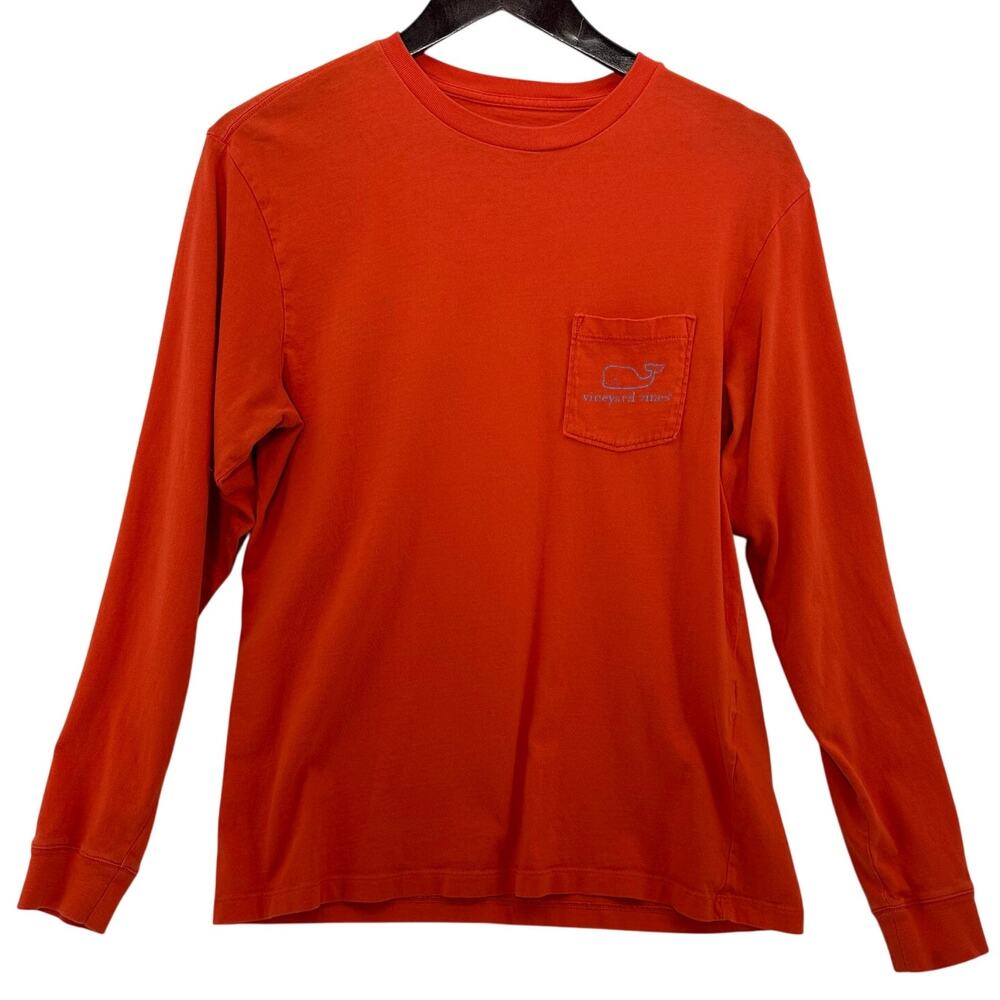 Vineyard Vines Long Sleeve Pocket T-Shirt Mens S Orange Blue Whale Logo